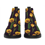 Yellow Tulip Flower Pattern Print Flat Ankle Boots