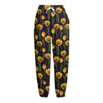 Yellow Tulip Flower Pattern Print Fleece Lined Knit Pants