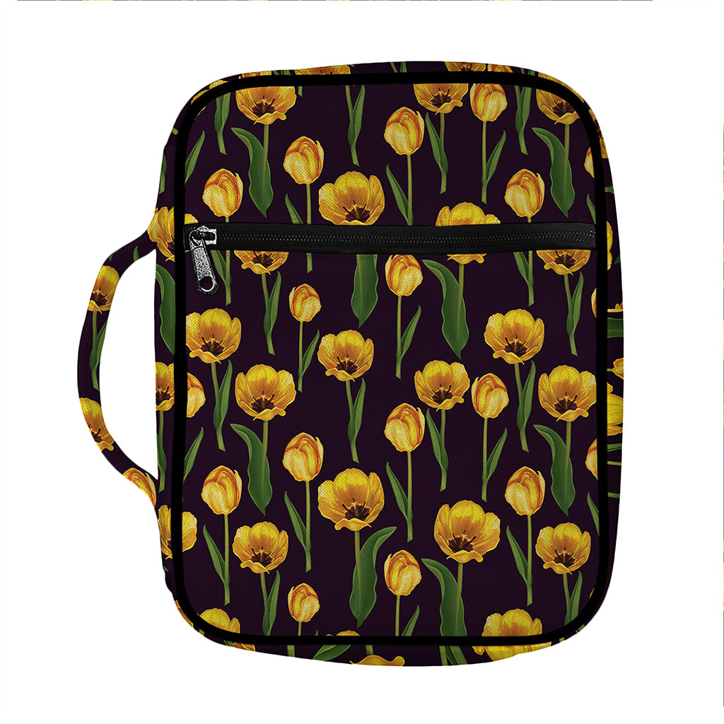 Yellow Tulip Flower Pattern Print Front Pocket Bible Bag