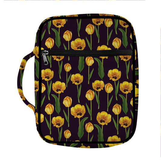 Yellow Tulip Flower Pattern Print Front Pocket Bible Bag