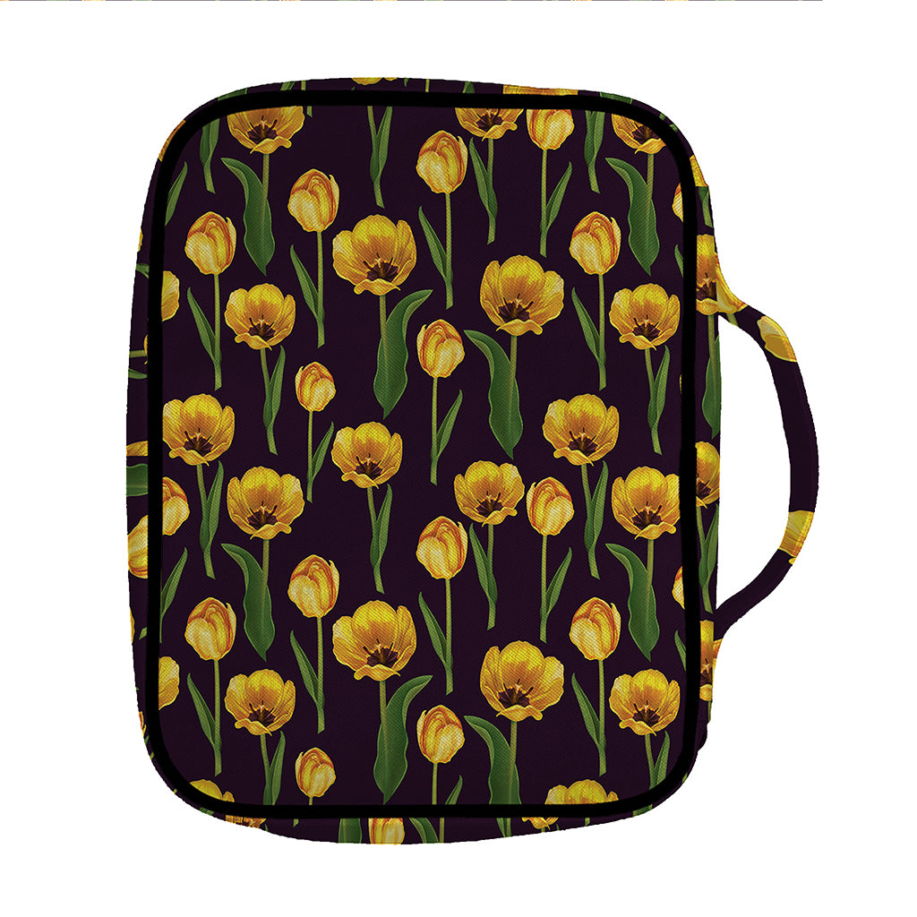 Yellow Tulip Flower Pattern Print Front Pocket Bible Bag