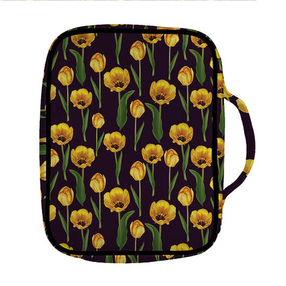 Yellow Tulip Flower Pattern Print Front Pocket Bible Bag