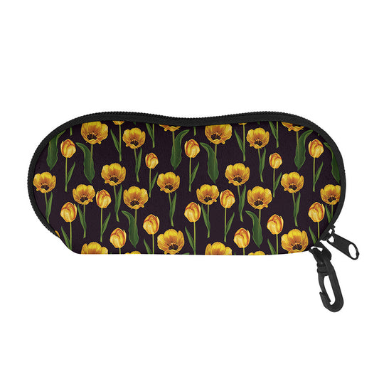 Yellow Tulip Flower Pattern Print Glasses Case