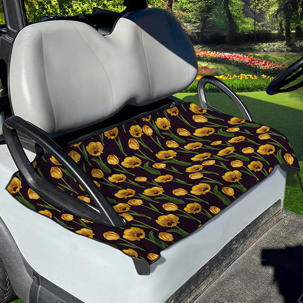 Yellow Tulip Flower Pattern Print Golf Cart Seat Cover