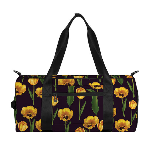 Yellow Tulip Flower Pattern Print Gym Bag