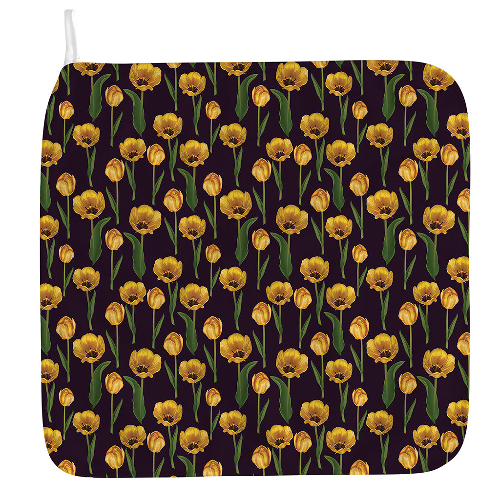 Yellow Tulip Flower Pattern Print Hand Towel