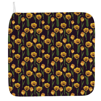 Yellow Tulip Flower Pattern Print Hand Towel