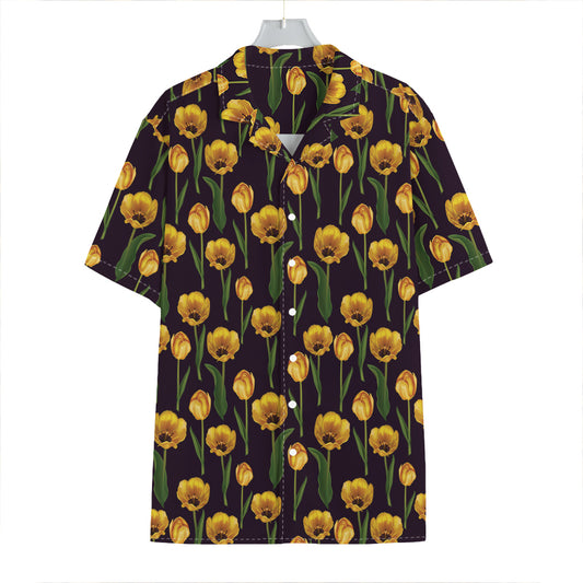 Yellow Tulip Flower Pattern Print Hawaiian Shirt
