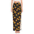 Yellow Tulip Flower Pattern Print High Slit Maxi Skirt
