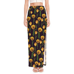 Yellow Tulip Flower Pattern Print High Slit Maxi Skirt