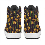Yellow Tulip Flower Pattern Print High Top Leather Sneakers