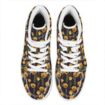 Yellow Tulip Flower Pattern Print High Top Leather Sneakers