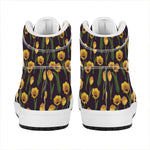 Yellow Tulip Flower Pattern Print High Top Leather Sneakers