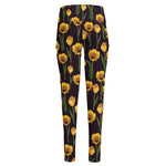 Yellow Tulip Flower Pattern Print High-Waisted Pocket Leggings