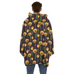 Yellow Tulip Flower Pattern Print Hoodie Blanket