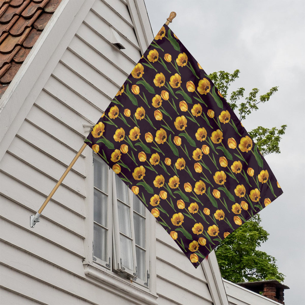 Yellow Tulip Flower Pattern Print House Flag
