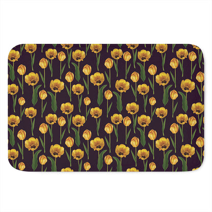 Yellow Tulip Flower Pattern Print Indoor Door Mat