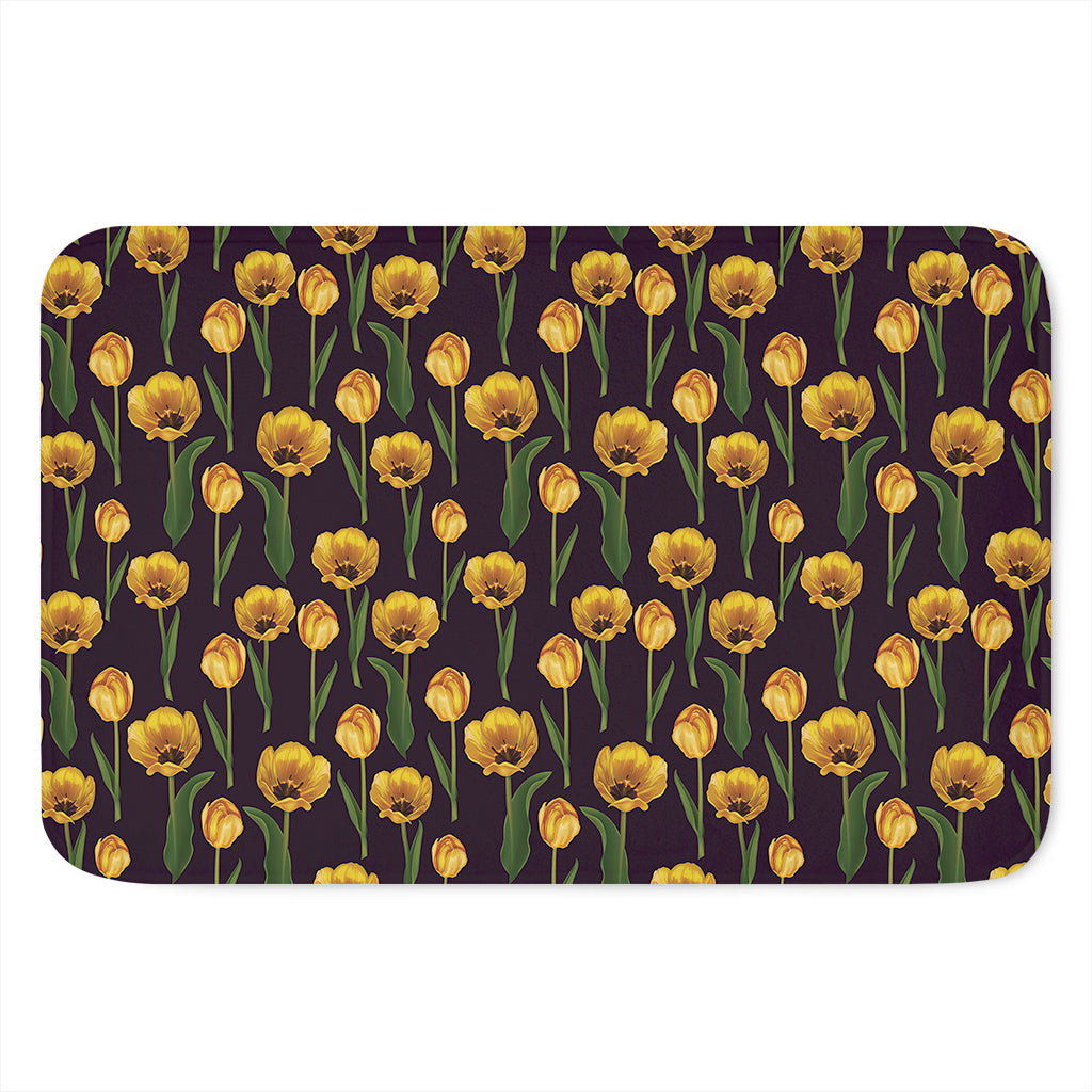 Yellow Tulip Flower Pattern Print Indoor Door Mat