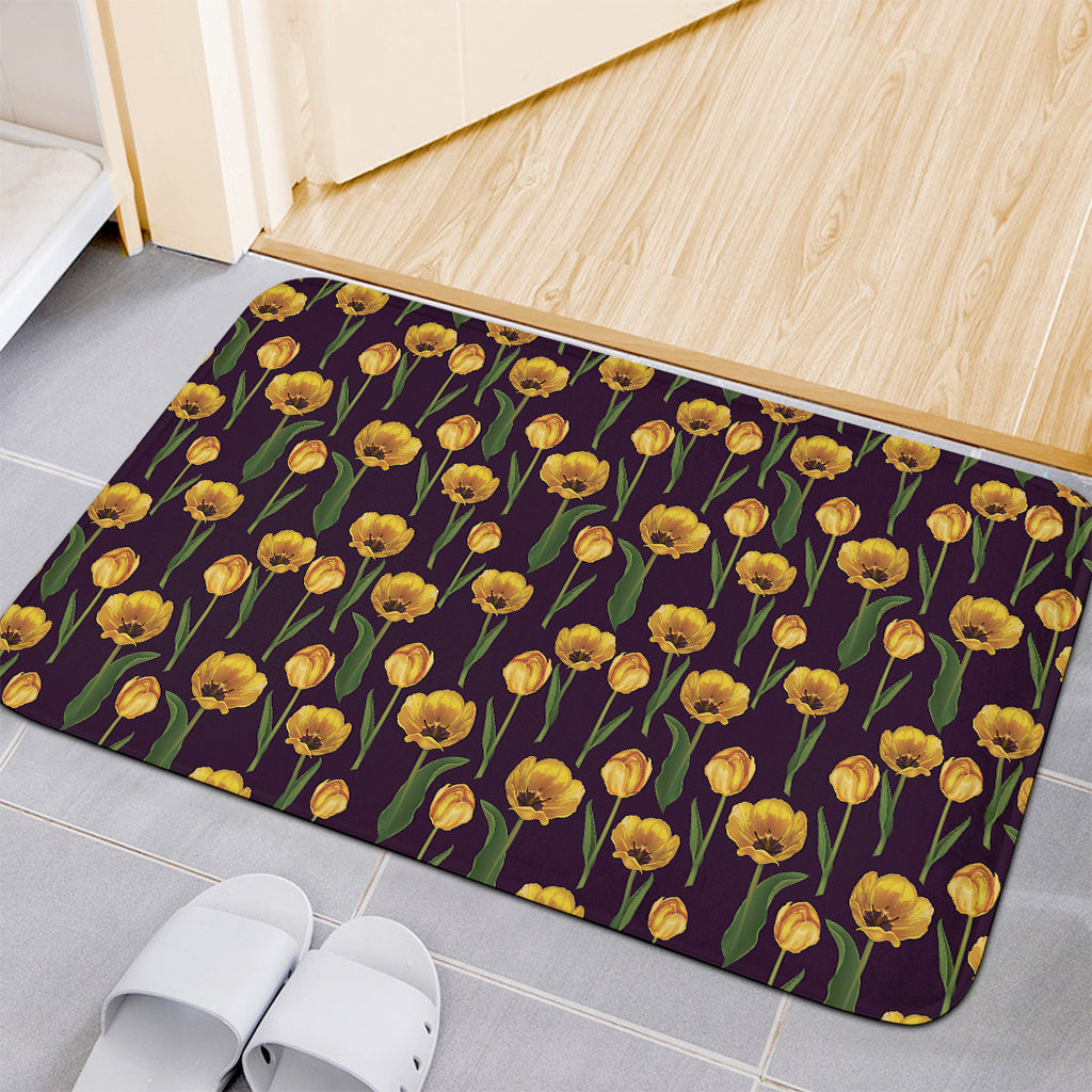 Yellow Tulip Flower Pattern Print Indoor Door Mat