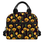 Yellow Tulip Flower Pattern Print Insulated Lunch Bag