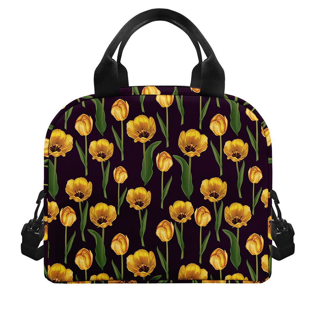 Yellow Tulip Flower Pattern Print Insulated Lunch Bag