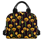 Yellow Tulip Flower Pattern Print Insulated Lunch Bag