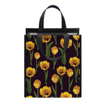 Yellow Tulip Flower Pattern Print Insulated Lunch Tote