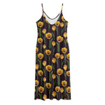 Yellow Tulip Flower Pattern Print Jersey Midi Cami Dress