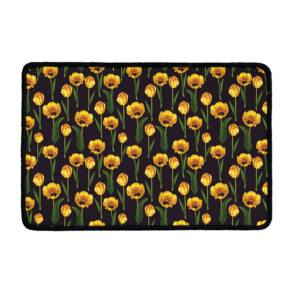Yellow Tulip Flower Pattern Print Kitchen Mat
