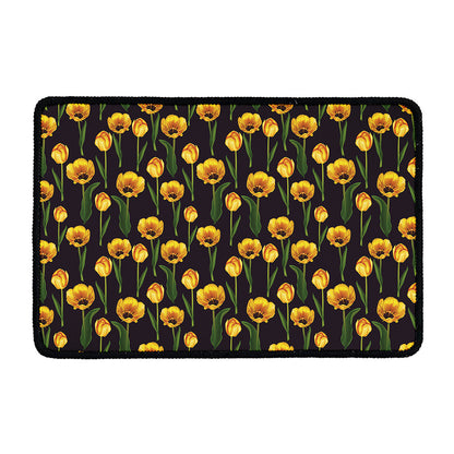 Yellow Tulip Flower Pattern Print Kitchen Mat