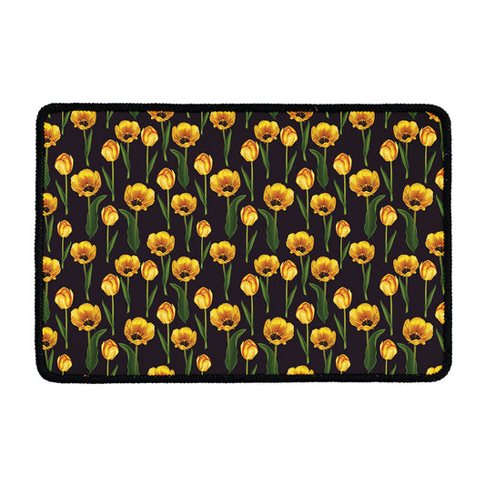Yellow Tulip Flower Pattern Print Kitchen Mat