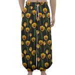 Yellow Tulip Flower Pattern Print Lantern Pants