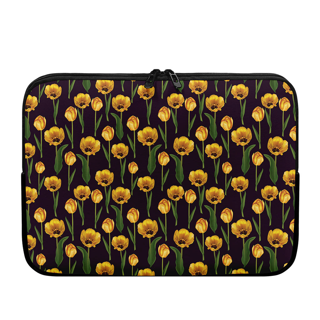 Yellow Tulip Flower Pattern Print Laptop Sleeve