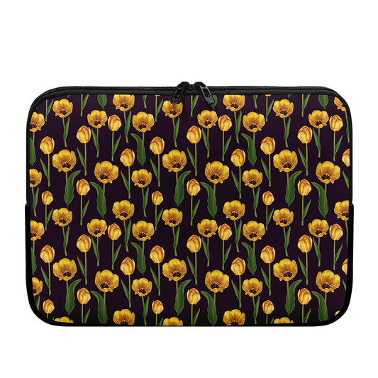 Yellow Tulip Flower Pattern Print Laptop Sleeve