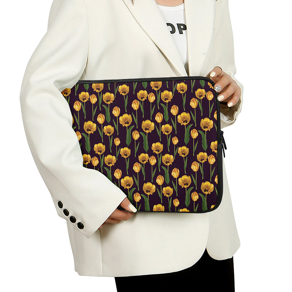 Yellow Tulip Flower Pattern Print Laptop Sleeve