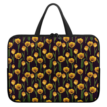 Yellow Tulip Flower Pattern Print Laptop Sleeve With Handle
