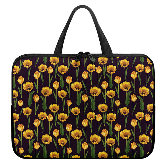 Yellow Tulip Flower Pattern Print Laptop Sleeve With Handle