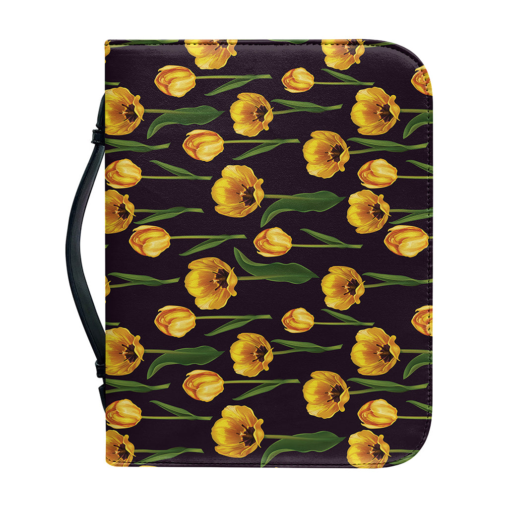 Yellow Tulip Flower Pattern Print Leather Bible Cover