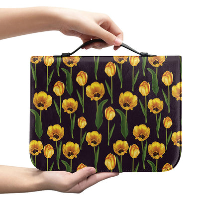 Yellow Tulip Flower Pattern Print Leather Bible Cover