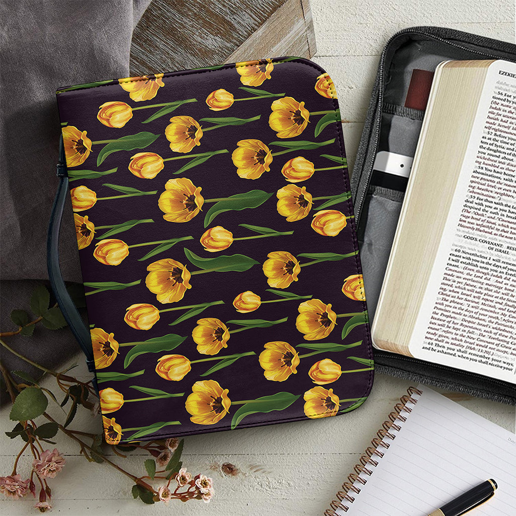 Yellow Tulip Flower Pattern Print Leather Bible Cover
