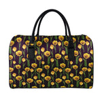 Yellow Tulip Flower Pattern Print Leather Duffle Bag