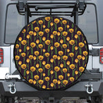 Yellow Tulip Flower Pattern Print Leather Spare Tire Cover