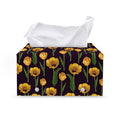 Yellow Tulip Flower Pattern Print Leather Tissue Box Cover
