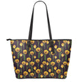 Yellow Tulip Flower Pattern Print Leather Tote Bag With Zipper
