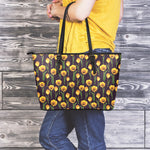 Yellow Tulip Flower Pattern Print Leather Tote Bag