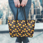 Yellow Tulip Flower Pattern Print Leather Tote Bag
