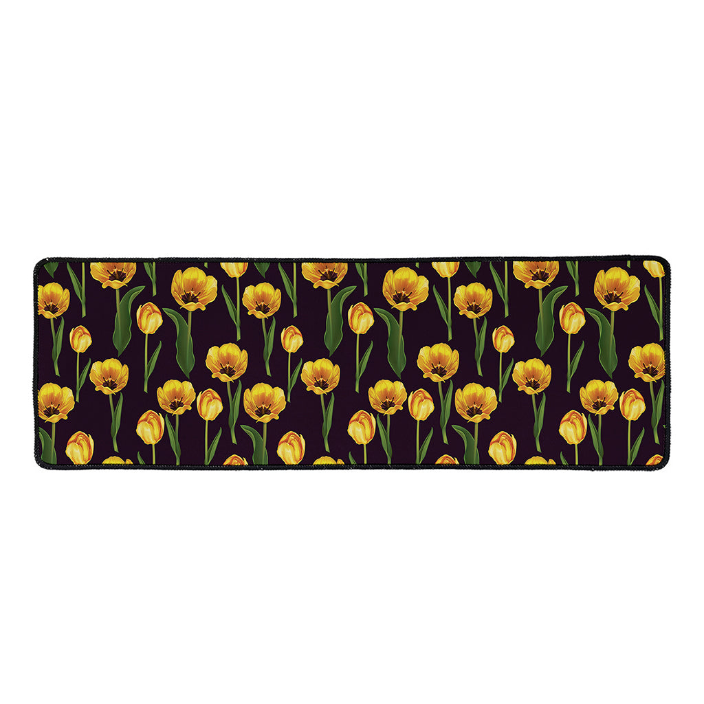 Yellow Tulip Flower Pattern Print Long Kitchen Mat