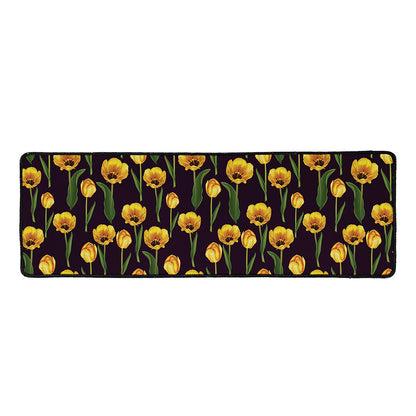 Yellow Tulip Flower Pattern Print Long Kitchen Mat