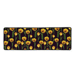 Yellow Tulip Flower Pattern Print Long Kitchen Mat