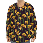 Yellow Tulip Flower Pattern Print Long Sleeve Baseball Jersey